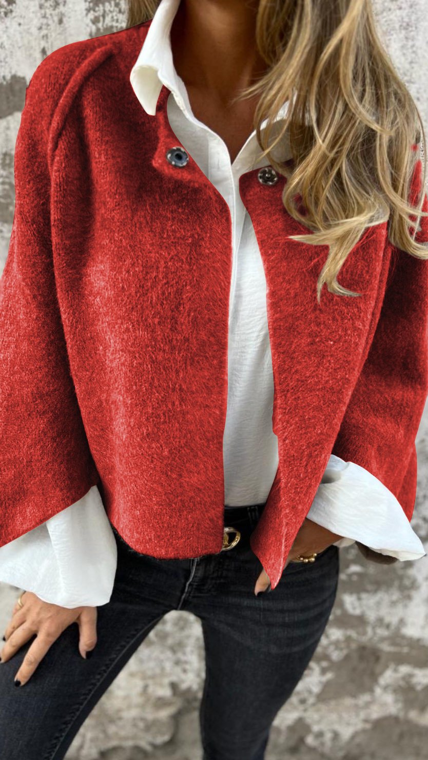 NOUVEAUTÉ - 50 % DE RÉDUCTION 🔥 Manteau en coton et laine à col rond et manches longues pour femme