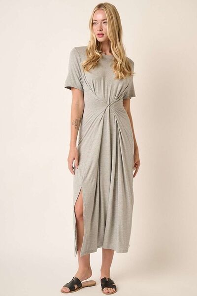 Mittoshop Rundhals-Kurzarmkleid mit Seitenschlitz