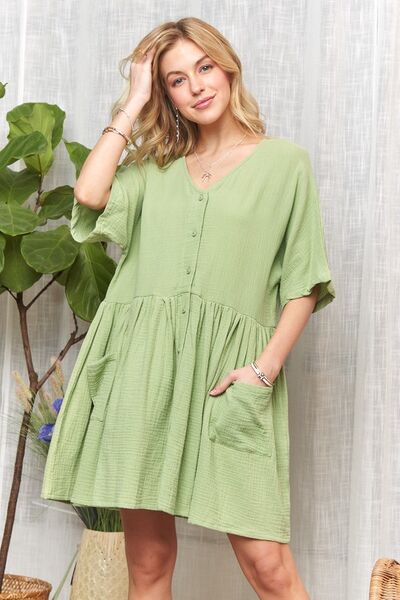ADORA V-Ausschnitt Halbarmkleid mit Taschen