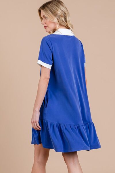 Robe courte à col Johnny et ourlet volanté pour femme Ces