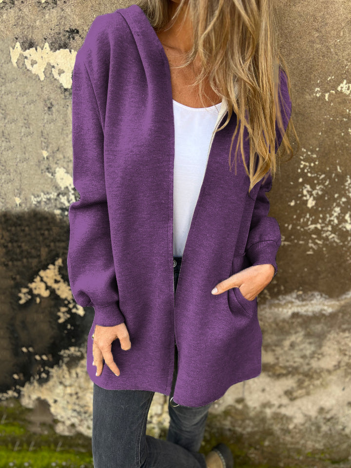 VENTE DE LIQUIDATION🔥 Veste décontractée à manches longues et col rond avec fermeture éclair