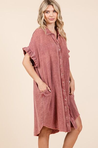 Mittoshop Mineral-Wash-Baumwollgaze-Mini-Hemdkleid