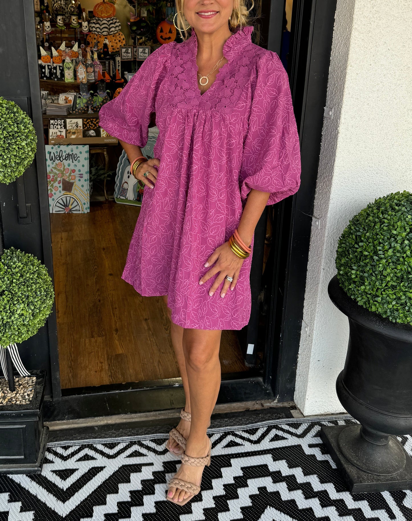 Mini-robe jacquard à manches bouffantes et motif feuille pour femme (2 articles achetés, livraison gratuite)