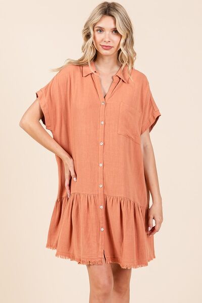 Robe courte chemise boutonnée en mélange de lin Mittoshop