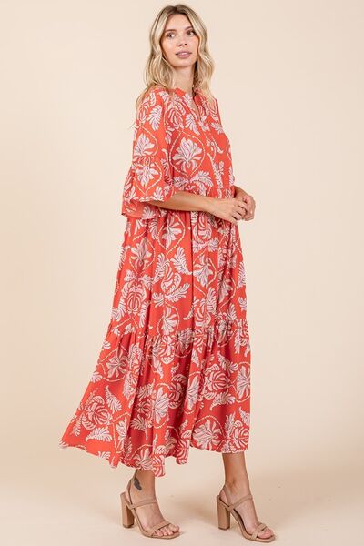 Robe à volants étagés imprimé feuilles abstraites Mittoshop