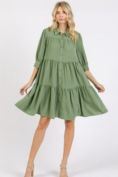 Mittoshop Hemd-Kleid mit Stufenrock, Hemdkragen und Knopf-Detail