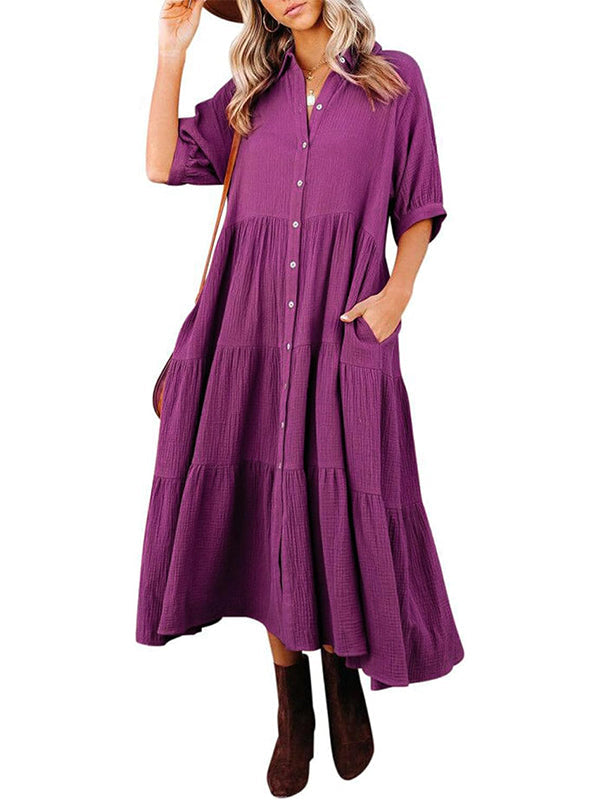 Robe longue évasée à volants et boutonnée pour femme, avec poches (2 achetées, livraison gratuite)