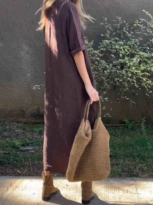 Damen Freizeitkleid aus Baumwolle und Leinen in Uni-Farben