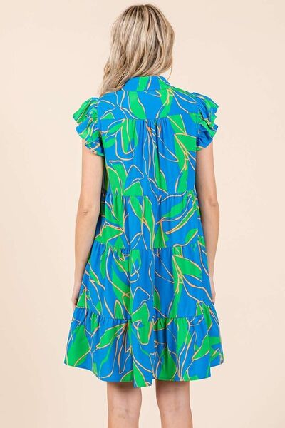 Mittoshop Robe courte étagée à volants et imprimé feuilles