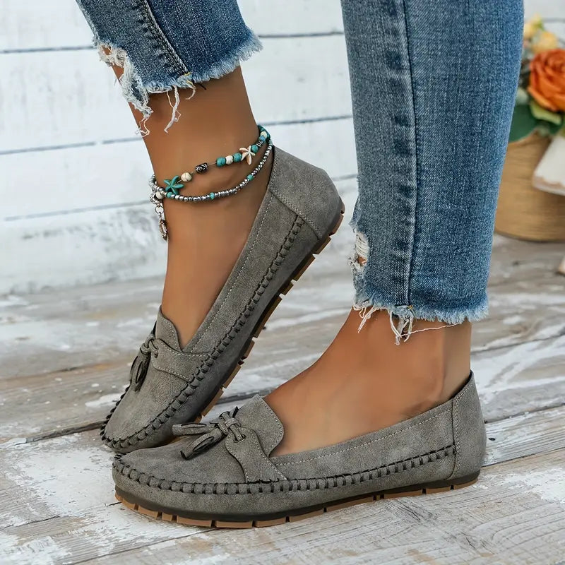 Mocassins pour femme avec nœud, confortables, souples, style vintage
