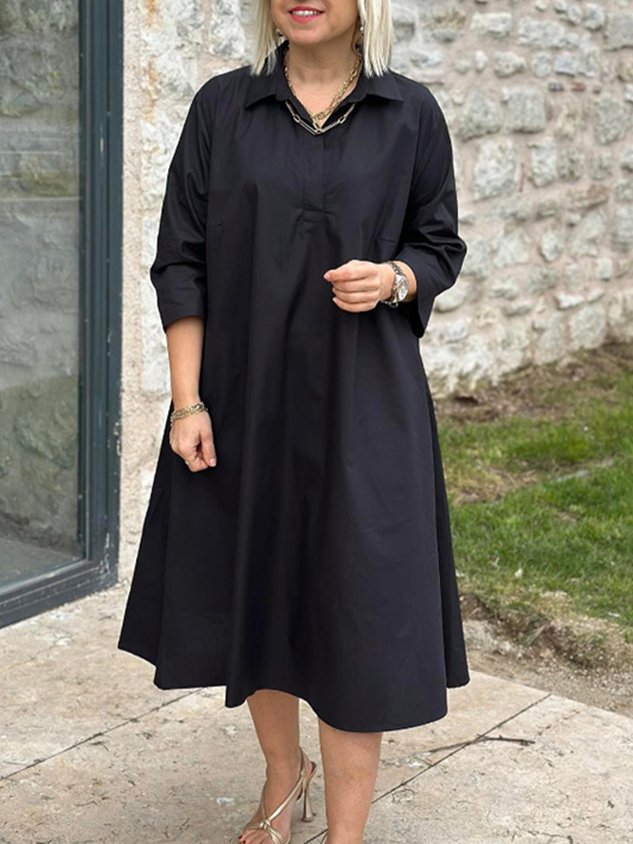 Robe longue décontractée à col chemise uni