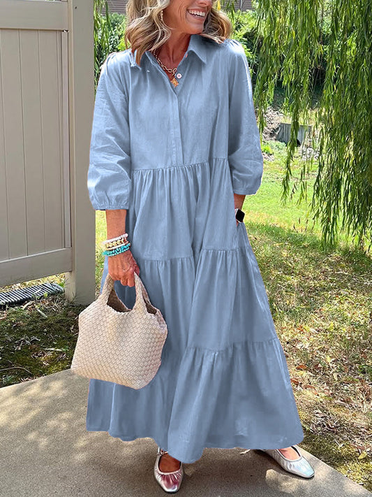 RÄUMUNGSVERKAUF🔥 Lockeres Baumwoll-Leinen-Kleid mit Revers - zollfrei