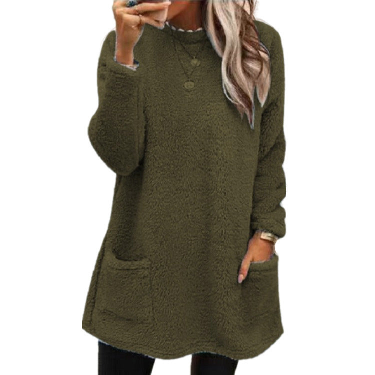 🔥DERNIER JOUR -50%🔥 Sweat-shirt en peluche à manches longues et poches pour femmes