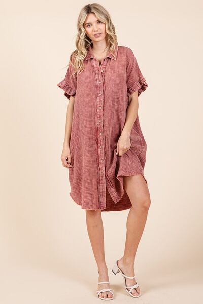 Robe-chemise courte en gaze de coton lavé aux minéraux Mittoshop
