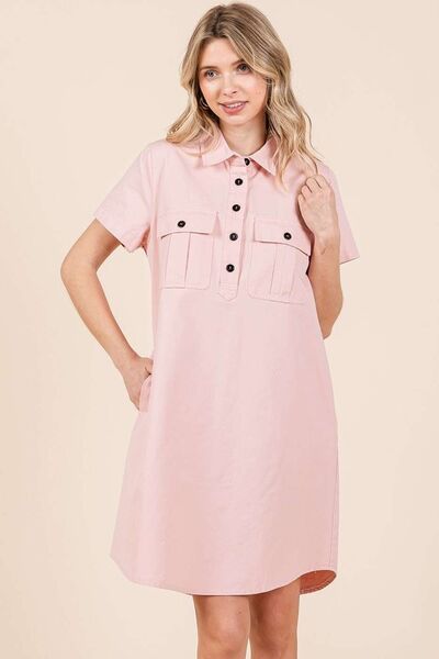 Mittoshop Hemd im Kleid-Stil mit Knopfleiste und Kragen, Kurzarm