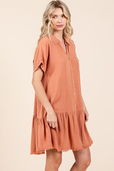 Robe courte chemise boutonnée en mélange de lin Mittoshop