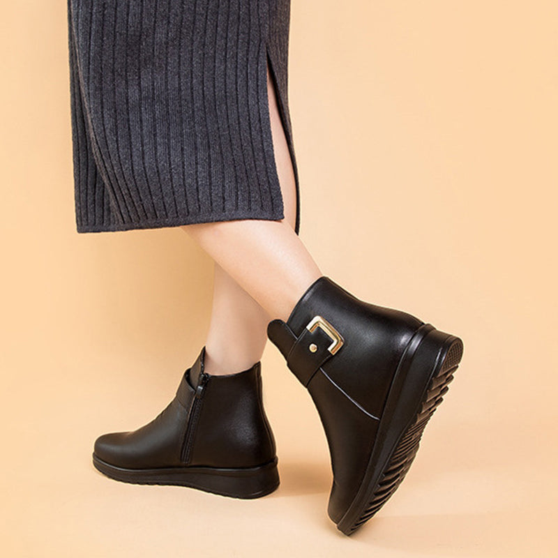 🔥Letzter Tag Promotion 50% RABATT - Damen Metall Schnalle Echtes Leder Wolle Orthopädische Stiefel