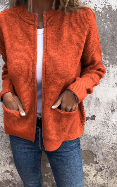 Räumungsverkauf🔥 Strickjacke mit Rundhalsausschnitt und Reißverschluss