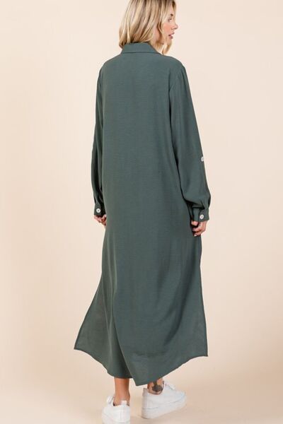 Robe longue boutonnée à manches longues et col en V Mittoshop Airflow