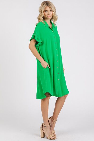 Robe boutonnée à manches volantées avec poches Mittoshop