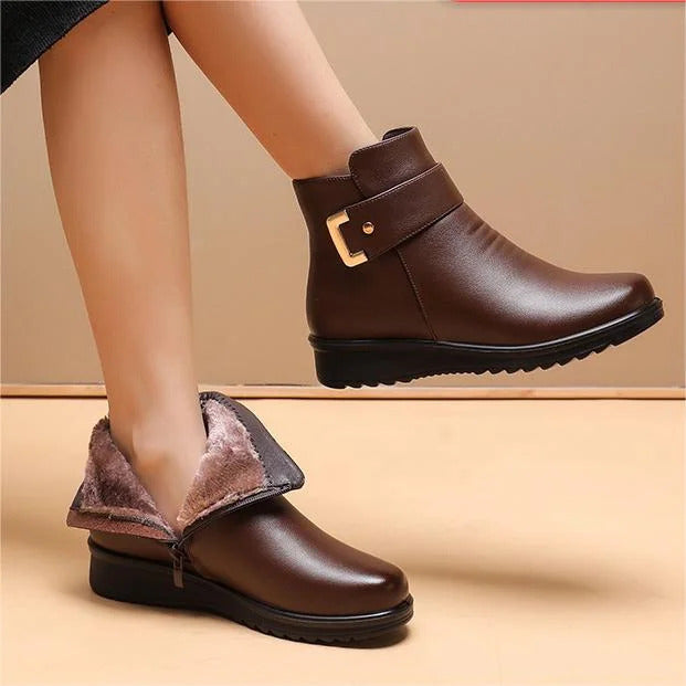 🔥Letzter Tag Promotion 50% RABATT - Damen Metall Schnalle Echtes Leder Wolle Orthopädische Stiefel