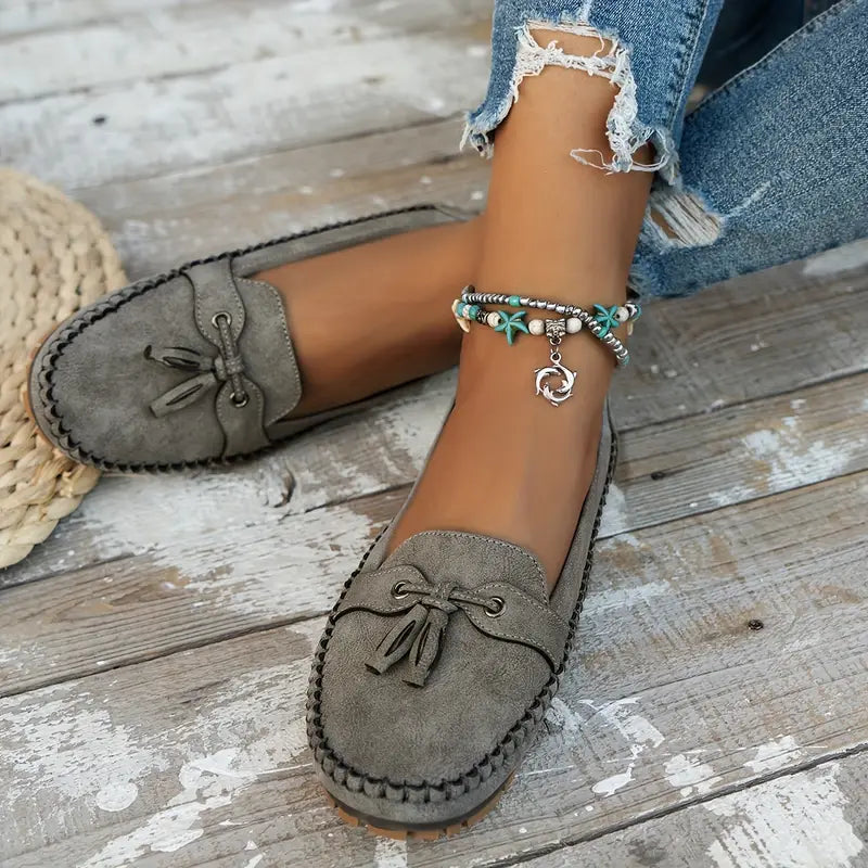 Mocassins pour femme avec nœud, confortables, souples, style vintage