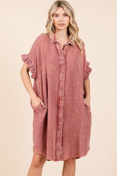 Mittoshop Mineral-Wash-Baumwollgaze-Mini-Hemdkleid