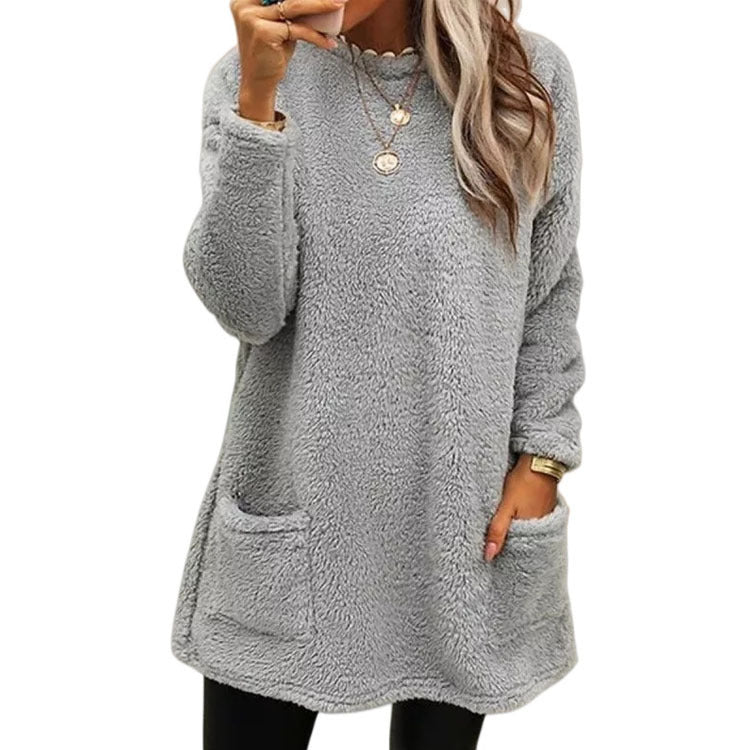 🔥DERNIER JOUR -50%🔥 Sweat-shirt en peluche à manches longues et poches pour femmes