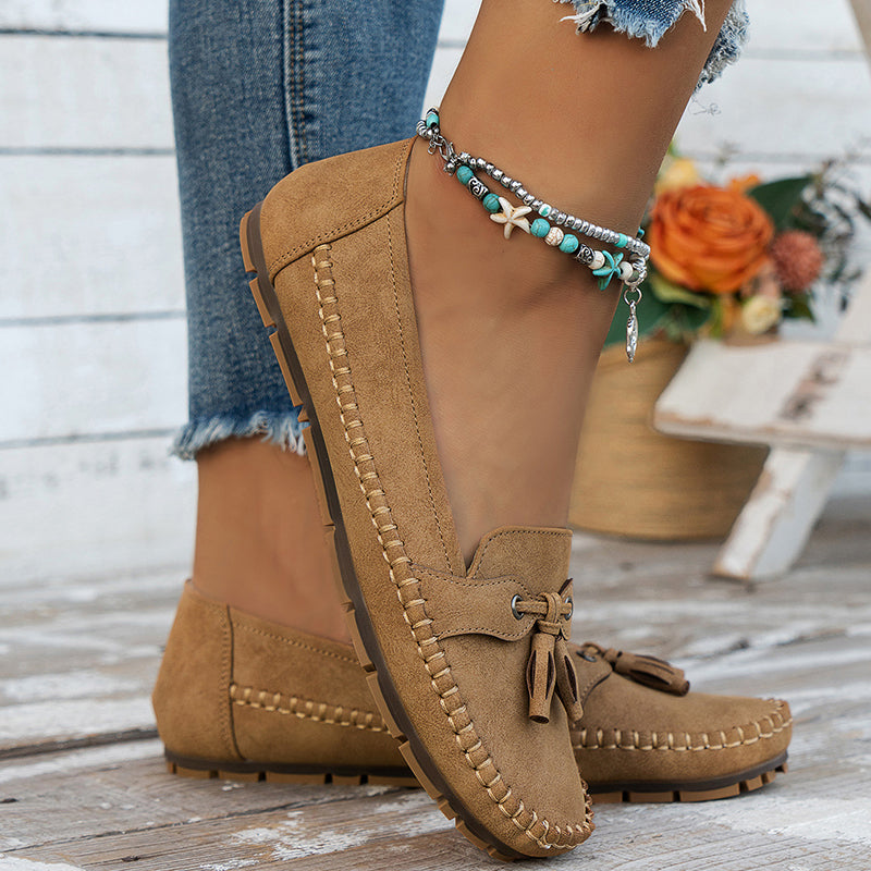 Mocassins pour femme avec nœud, confortables, souples, style vintage