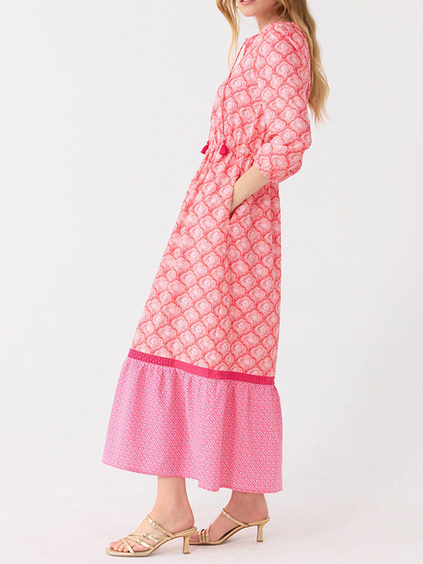 NOUVEAU🔥 Robe imprimée à col rond avec cordon de serrage