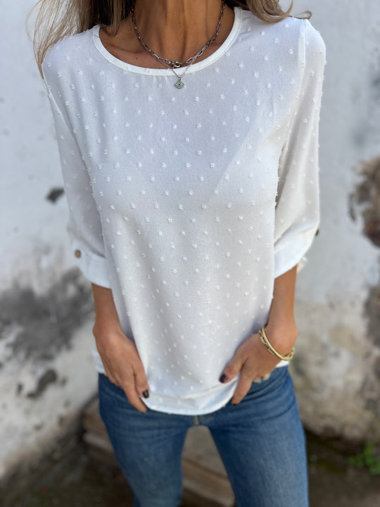 RÄUMUNGSVERKAUF🔥 Freizeit-Shirt mit Rundhalsausschnitt, Stickerei und großen Manschetten