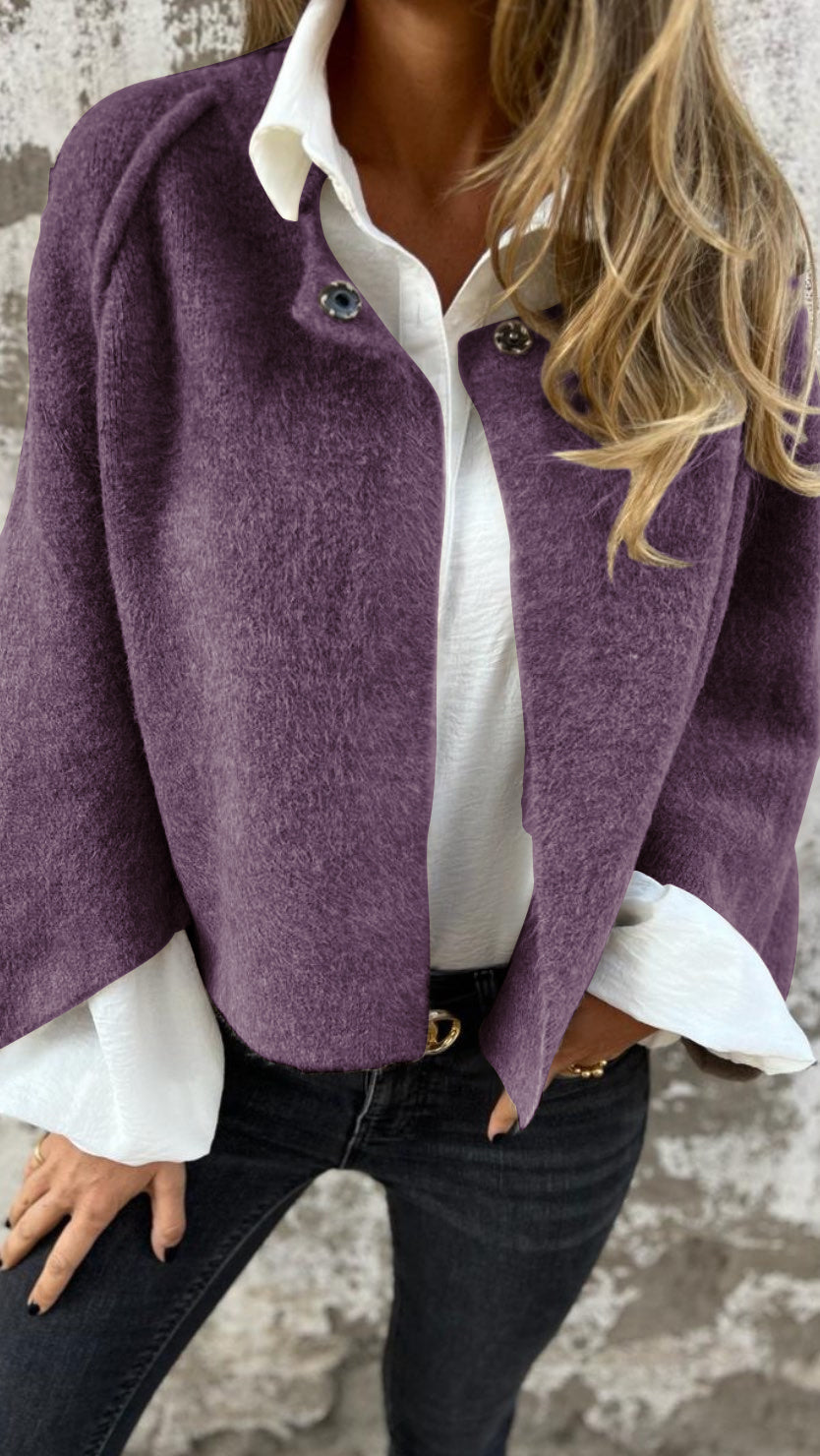 NOUVEAUTÉ - 50 % DE RÉDUCTION 🔥 Manteau en coton et laine à col rond et manches longues pour femme