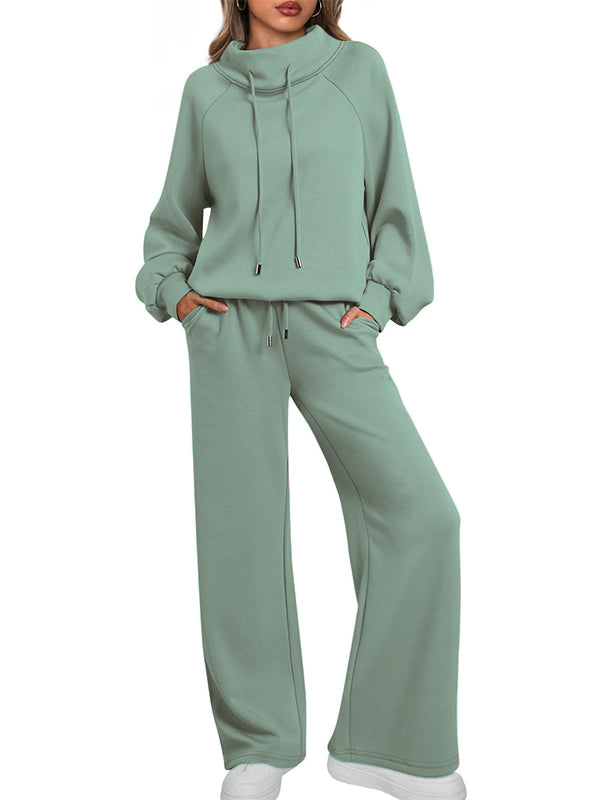 🎄Weihnachts-Ausverkauf 🔥 Damen Oversize Zweiteiler Rundhals-Sweatshirt mit Kordelzug und weitem Bein Jogginghose Freizeitanzug