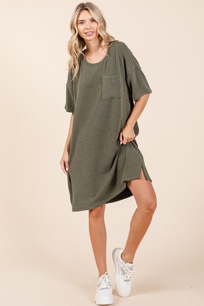 Mittoshop Urban Rippstrick Kurzarm-T-Shirt-Kleid