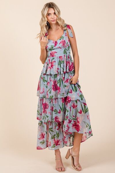 Robe longue à fleurs superposées décolleté en cœur Mittoshop