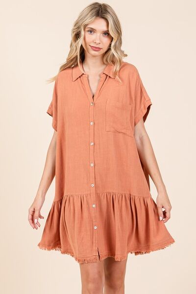Robe courte chemise boutonnée en mélange de lin Mittoshop