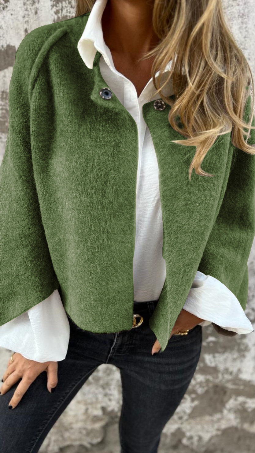 NOUVEAUTÉ - 50 % DE RÉDUCTION 🔥 Manteau en coton et laine à col rond et manches longues pour femme