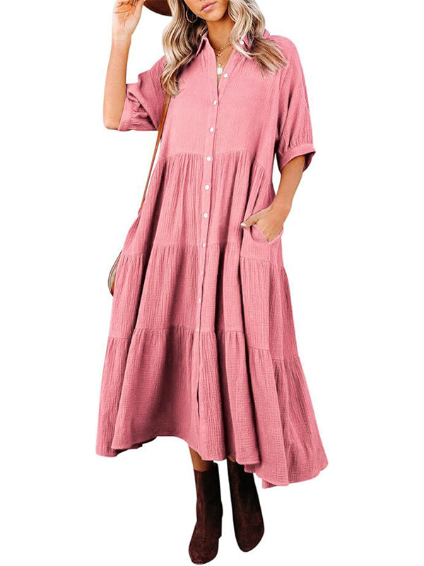 Robe longue évasée à volants et boutonnée pour femme, avec poches (2 achetées, livraison gratuite)