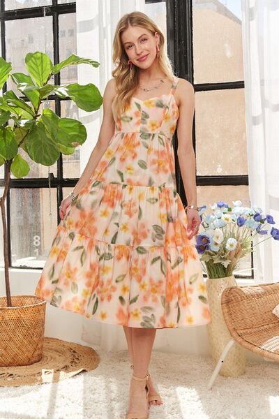ADORA Midi-Kleid mit gesmoktem Rücken, Blumenmuster und verstellbaren Trägern