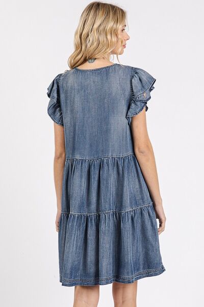Mittoshop V-Ausschnitt Rüschen-Minikleid mit kurzen Ärmeln