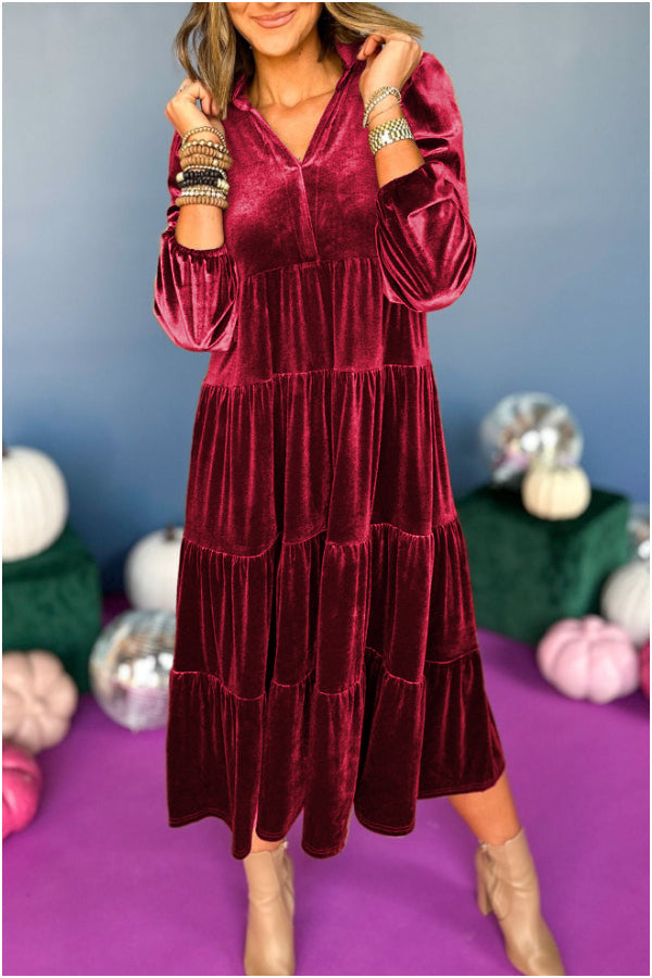 Robe en velours à col en V