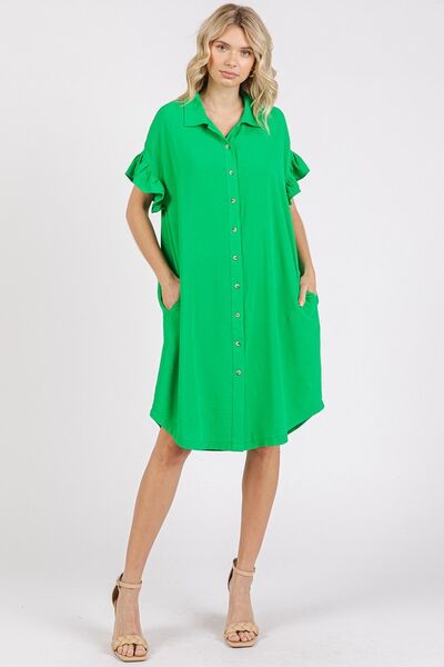 Robe boutonnée à manches volantées avec poches Mittoshop