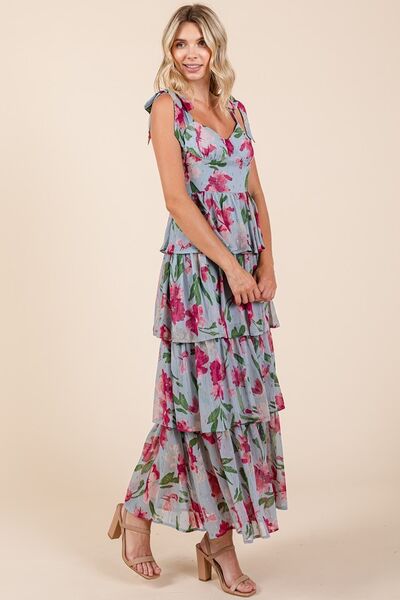 Robe longue à fleurs superposées décolleté en cœur Mittoshop