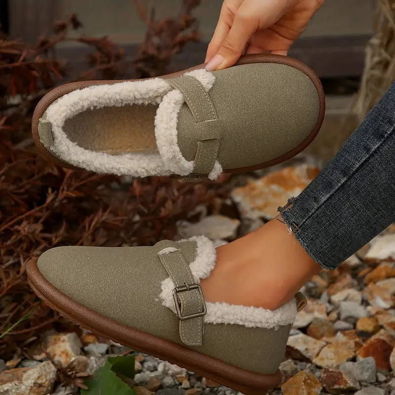 Ballerines plates en peluche à bout rond pour femmes