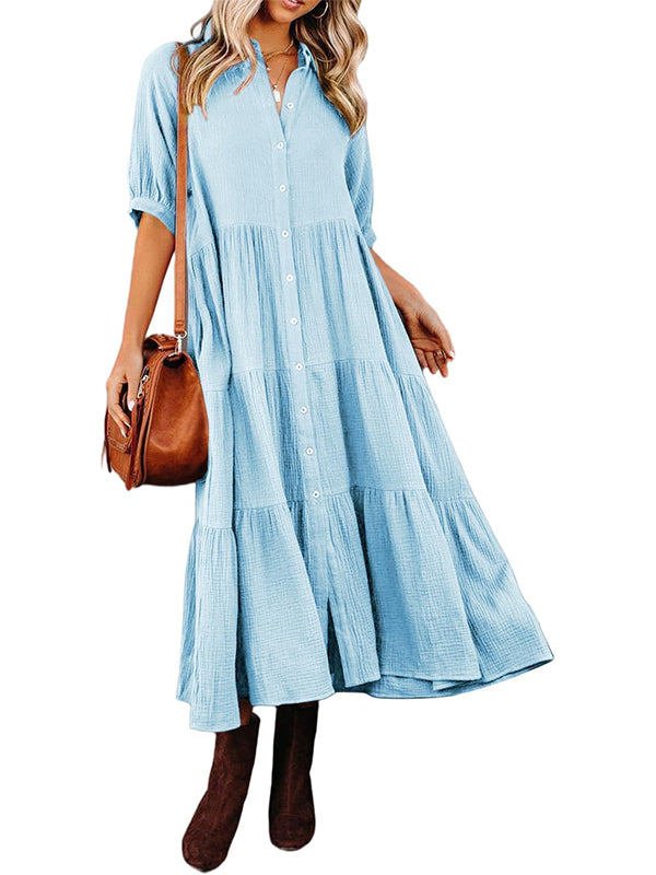 Robe longue évasée à volants et boutonnée pour femme, avec poches (2 achetées, livraison gratuite)