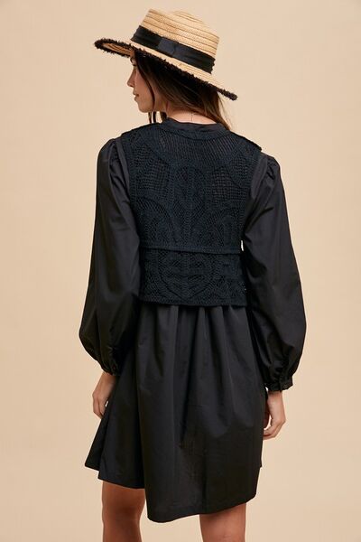 Annie Wear Häkelweste mit gekerbtem Langarm-Hemdblusenkleid