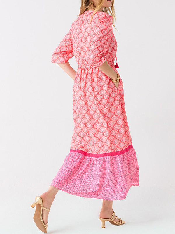 NOUVEAU🔥 Robe imprimée à col rond avec cordon de serrage