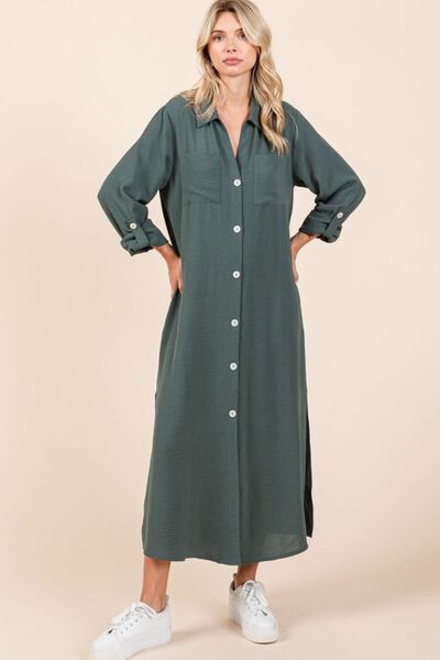 Robe longue boutonnée à manches longues et col en V Mittoshop Airflow