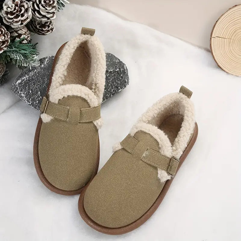Ballerines plates en peluche à bout rond pour femmes