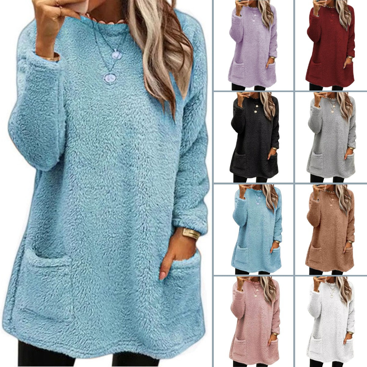 🔥DERNIER JOUR -50%🔥 Sweat-shirt en peluche à manches longues et poches pour femmes
